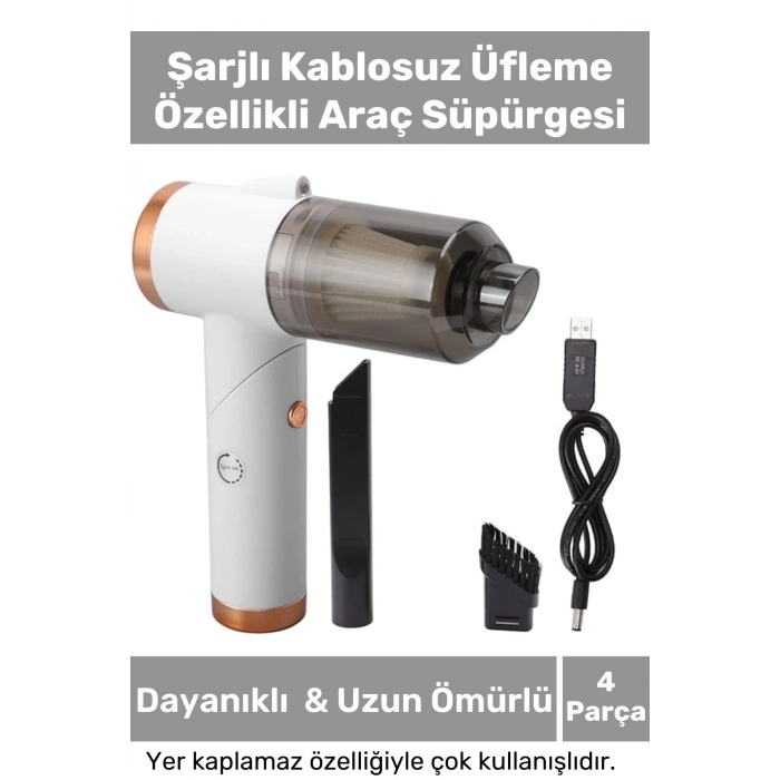 9000Pa Çekiş 4000 mAh Pil Aydınlatmalı Taşınabilir Katlanabilir Akülü Araç Süpürgesi Uyumlu