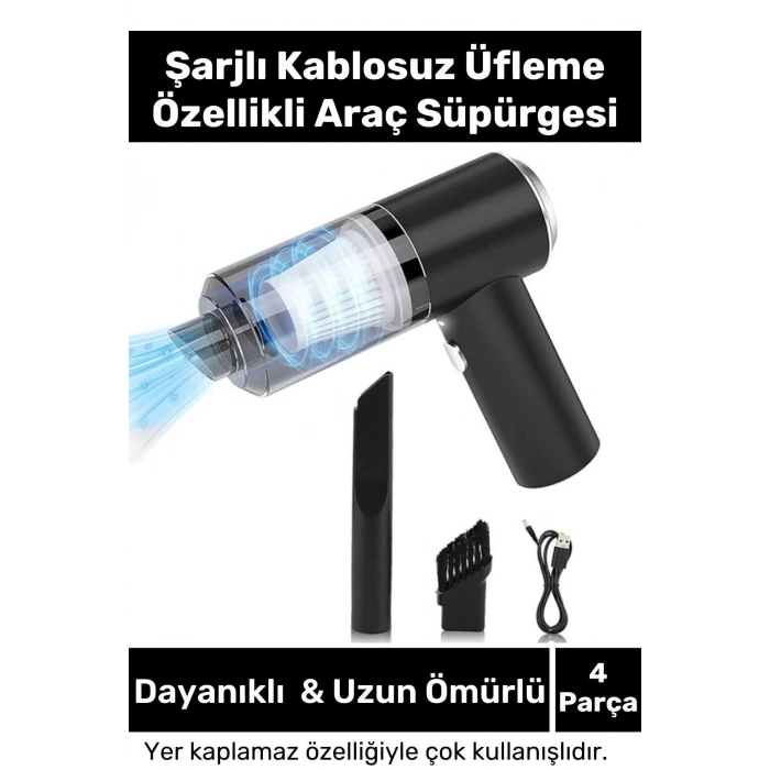 Premium 9000Pa Çekiş 4000mAh Pil Otomatik Aydınlatmalı Taşınabilir Katlanabilir Akülü Araç Süpürgesi
