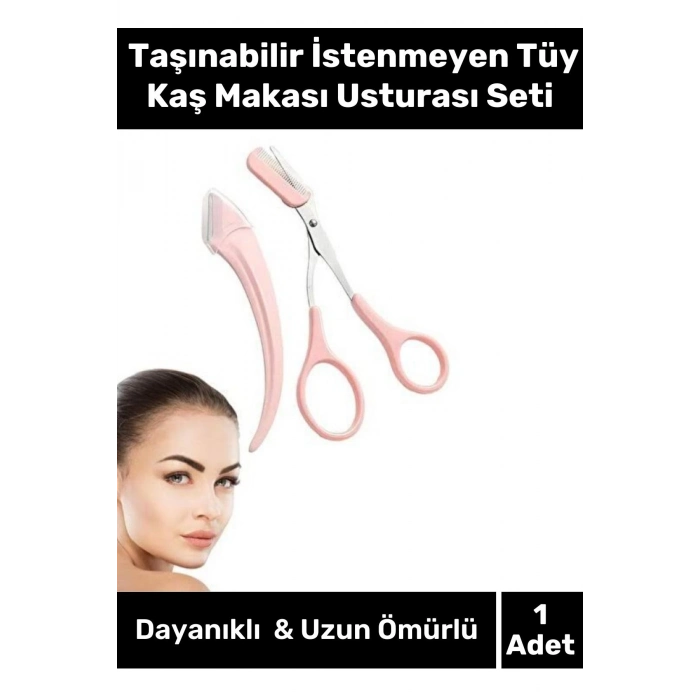 Özel Üretim Kompakt Tasarım Pratik Taraklı İstenmeyen Tüy Taşınabilir Kaş Makası Usturası Seti