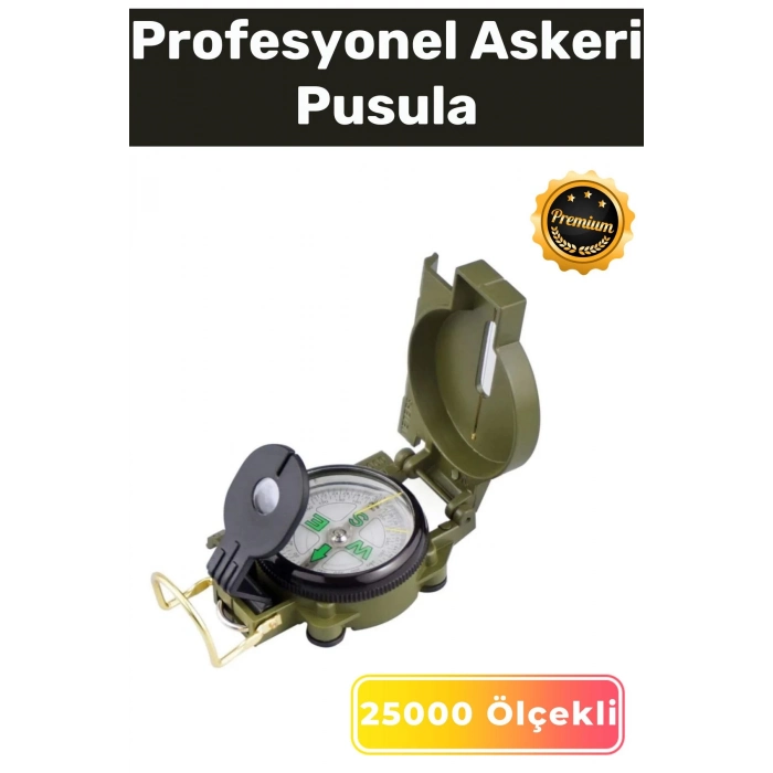 Özel Üretim Büyüteçli Döner Göstergeli Tel Kılavuzlu Metal Dayanıklı Kasa Askeri Profesyonel Pusula