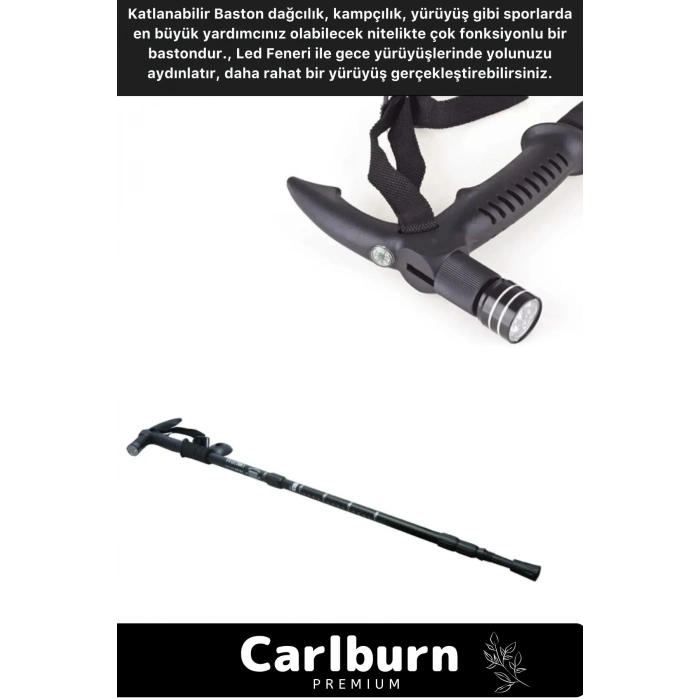 Kolay Açılıp Kapanan Dayanıklı Katlanabilir Full Fonksiyonlu Led Işıklı Fenerli Yürüyüş Bastonu
