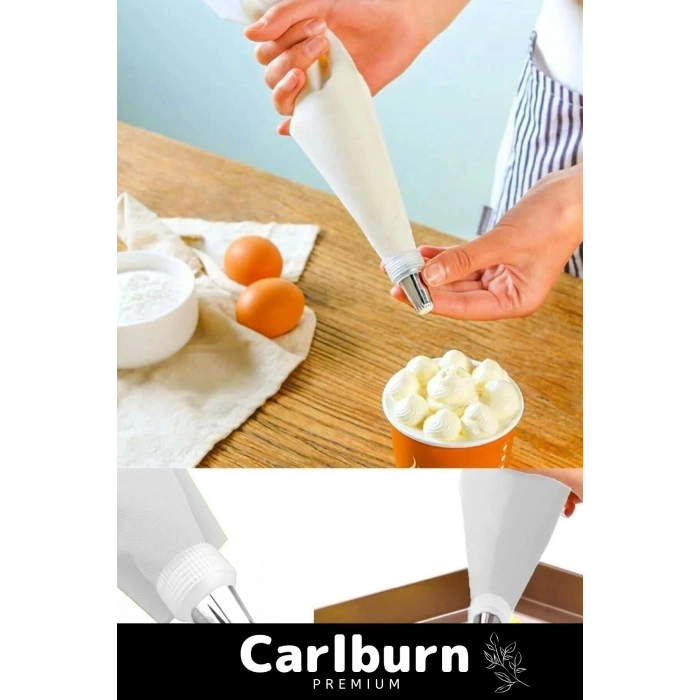 Premium Seri Paslanmaz Çelik Uçlu Pasta Kek Süsleme Torbası Krema Sıkma Seti 10 Parça