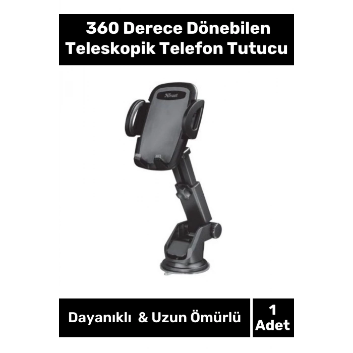 Premium Dayanıklı Vantuzlu Sağlam Çok Fonksiyonlu 360 Derece Dönebilen Teleskopik Telefon Tutucu