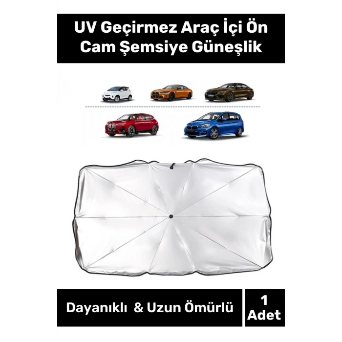 Premium Seri Titanyum Gümüş Kaplama UV Geçirmez Güçlü Dayanıklı  Araç İçi Ön Cam Şemsiye Güneşlik
