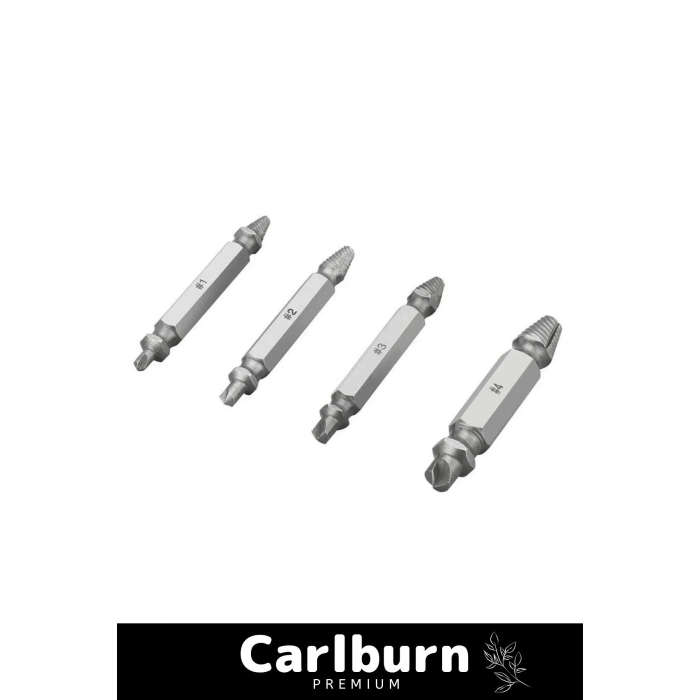 Premium 4 Başlıklı Paslanmaz Çelik Hasarlı Bozuk Vida Çıkarıcı Hasar Görmüş Vida Sökme Seti