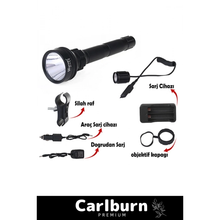 Premium 500 Metre Menzilli Beyaz Sarı Kırmızı Yeşil Aydınlatma Şarjlı Güçlü Profesyonel Tüfek Feneri