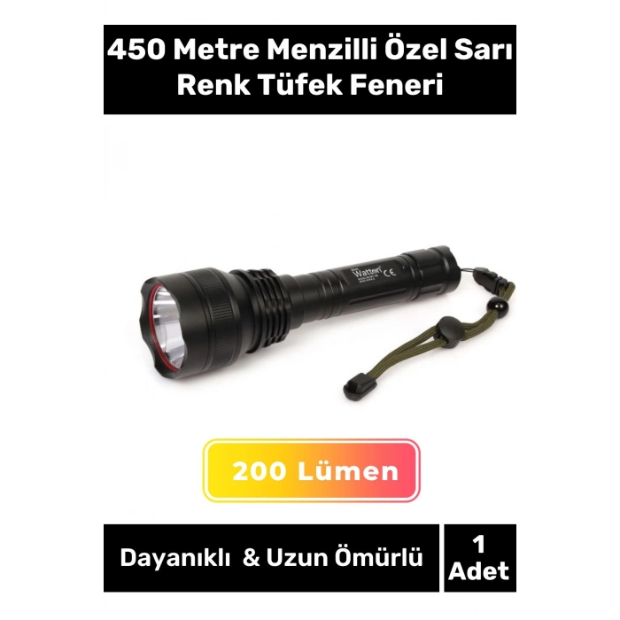 Premium Seri Dayanıklı Tek Modlu P50 Led 450 Metre Menzilli Özel Sarı Renk Tüfek Feneri