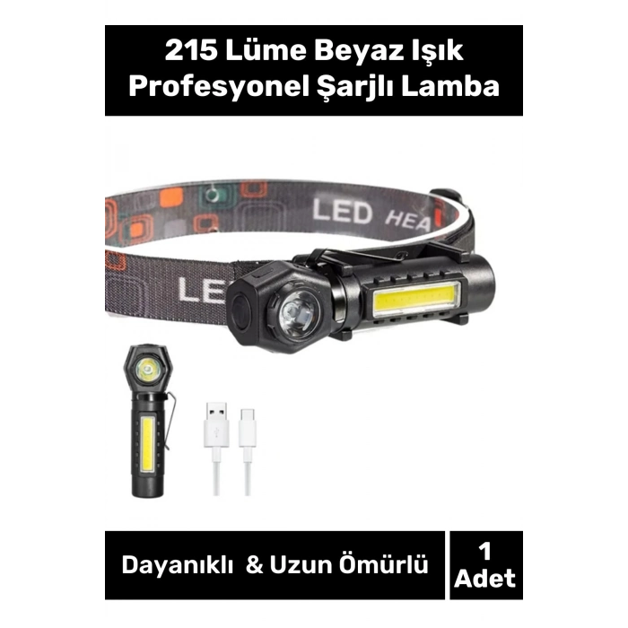 Yeni Sezon 215 Lümen Sert Plastik Nokta Geniş Aydınlatma 150 Metre Şarjlı Mıknatıslı Kafa Lambası