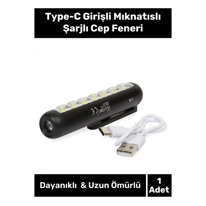 Premium Seri 4 Modlu 70 Metre Mesafeli 1200 mAh Type-C Girişli Mıknatıslı Şarjlı Cep Feneri