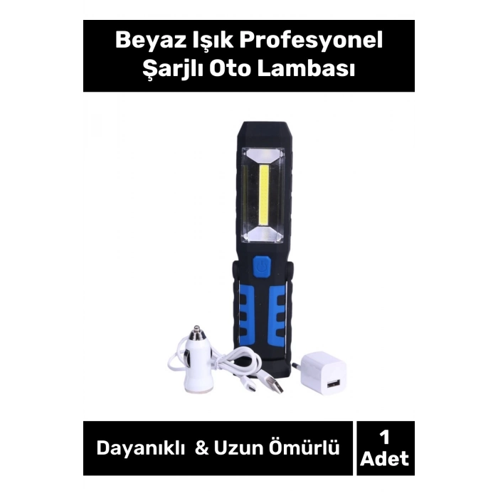 Ultra Güçlü 2 Modlu 15 Saat Dayanıklı Kauçuk 220v Şarjlı Beyaz Işık Profesyonel Şarjlı Oto Lambası