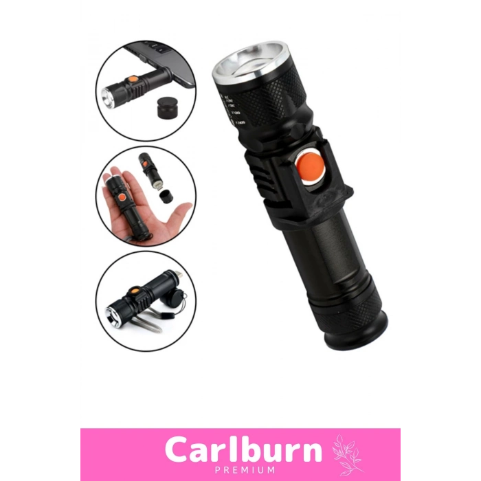 Özel Üretim Takma Aparatlı Dayanıklı Metal Alüminyum 4 Modlu P50 Led Şarjlı Mıknatıslı Usb El Feneri