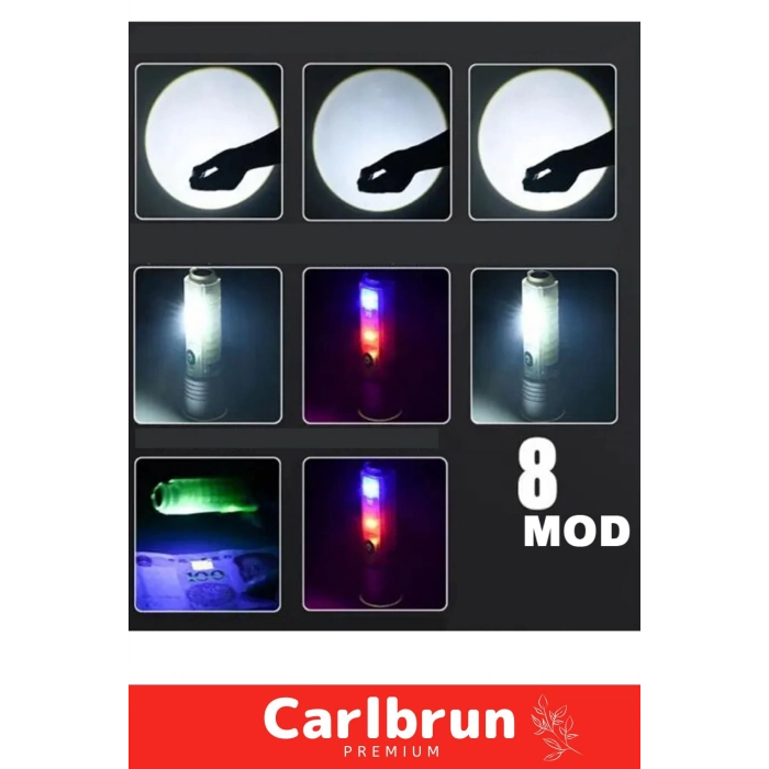 Özel Yeni Nesil Kamp Av Okul Polis Çakarlı Beyaz Kırmızı Mavi Renk Aydınlatma 8 Mod Şarjlı El Feneri