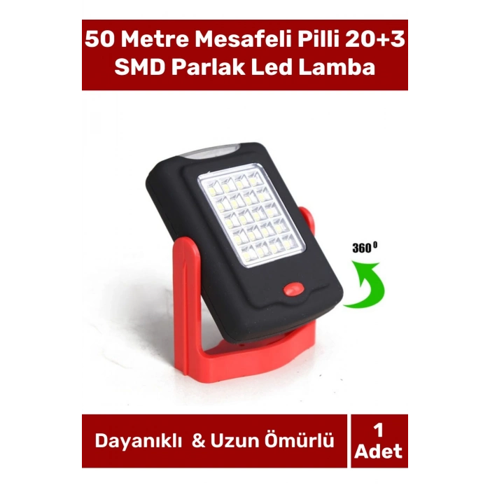 Deluxe Seri Sert Plastik Beyaz Işık 50 Metre Mesafeli Pilli 20+3 SMD Parlak Led Lamba
