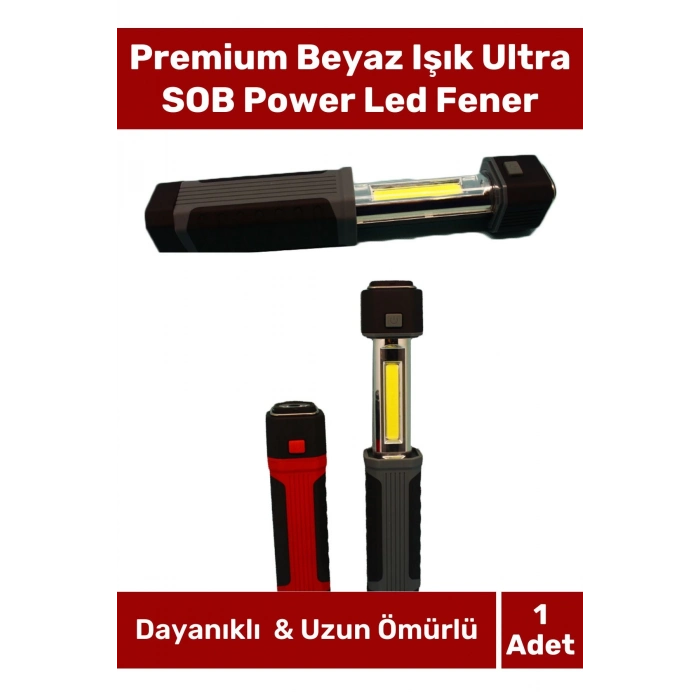 Premium Seri Beyaz Işık Ultra SOB Power Led Pilli Askılı Mıknatısla Sabitlenir Çalışma Kamp Lambası