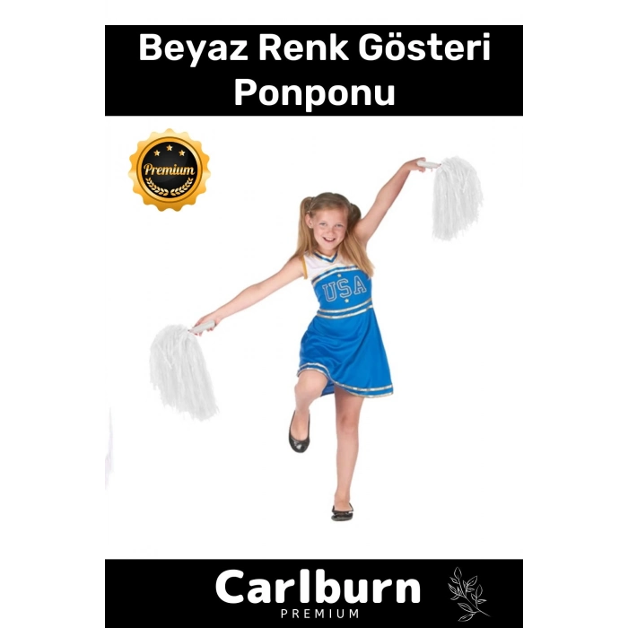 Premium Seri Tutma Yerli Rahat Sağ ve Sol El 2 Adet 25 cm Amigo Gösteri Ponponu Çift - Beyaz