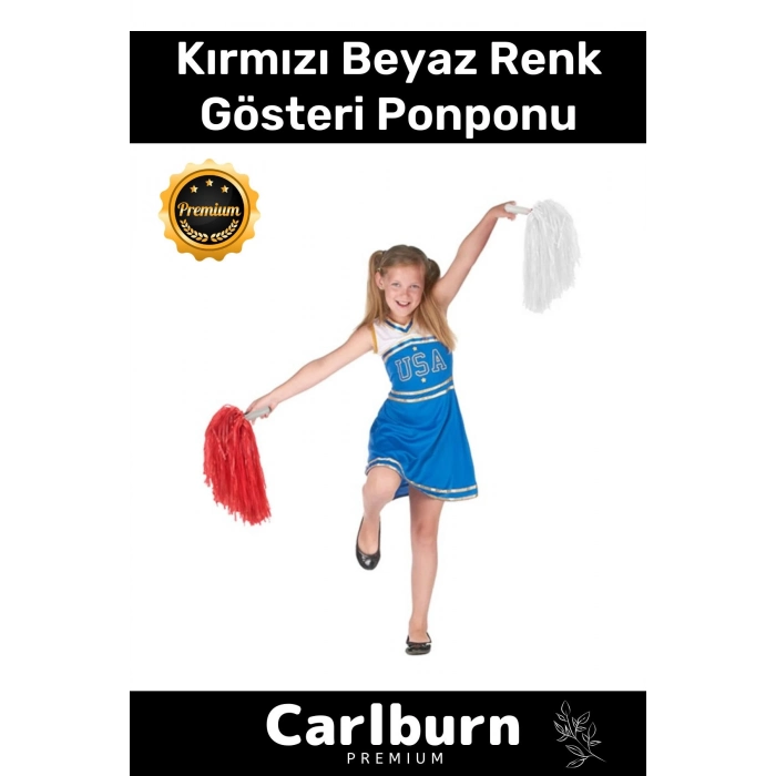 Premium Seri Tutma Yerli Rahat Sağ ve Sol El 2 Adet 25 cm Amigo Gösteri Ponponu Çift - Kırmızı Beyaz