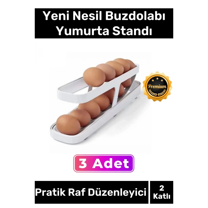 Premium Buzdolabı Plastik 2 Katlı Kullanışlı Pratik Raf Düzenleyici Yeni Nesil Yumurta Standı 3 Adet