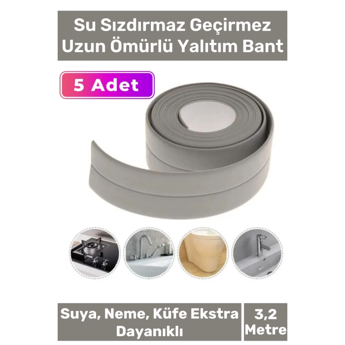 Premium Su Geçirmez Sızdırmaz Dayanıklı Pvc Yağ Kenar Küf Önleyici 3.2m Gri İzolasyon Bant 5 Adet