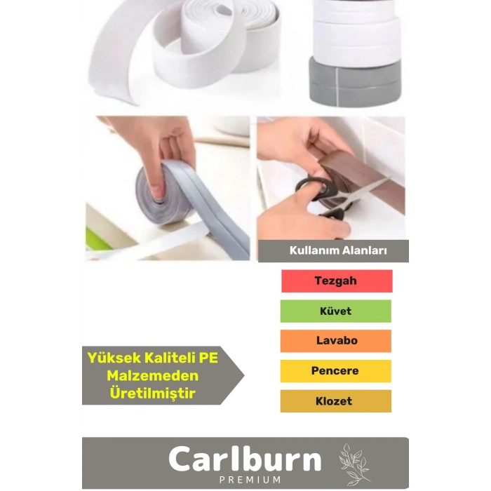 Premium Su Geçirmez Sızdırmaz Dayanıklı Pvc Yağ Kenar Küf Önleyici 3.2m Gri İzolasyon Bant 5 Adet