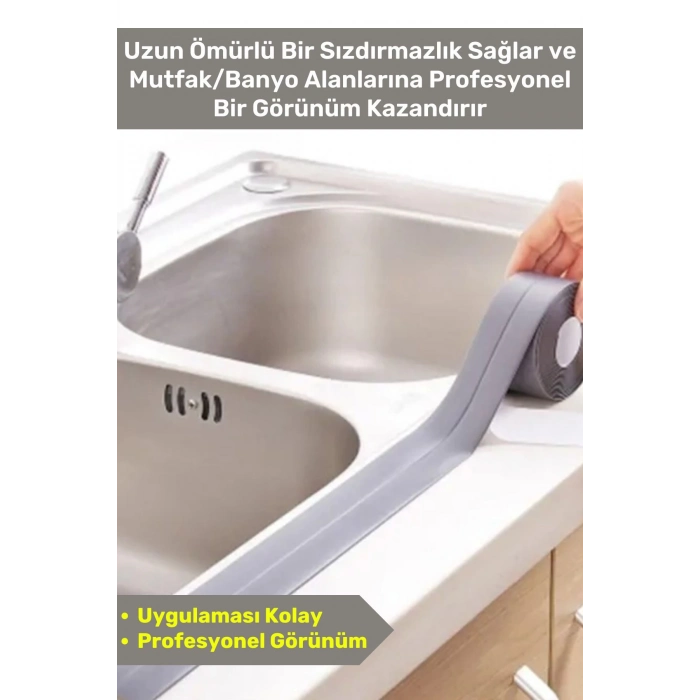 Premium Su Geçirmez Sızdırmaz Dayanıklı Pvc Yağ Kenar Küf Önleyici 3.2m Gri İzolasyon Bant 5 Adet
