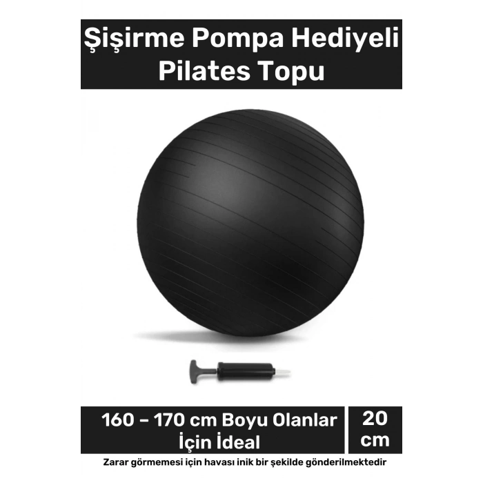 i Dayanıklı Mini Gymball 20cm Siyah Pilates Topu Şişirme Pompa
