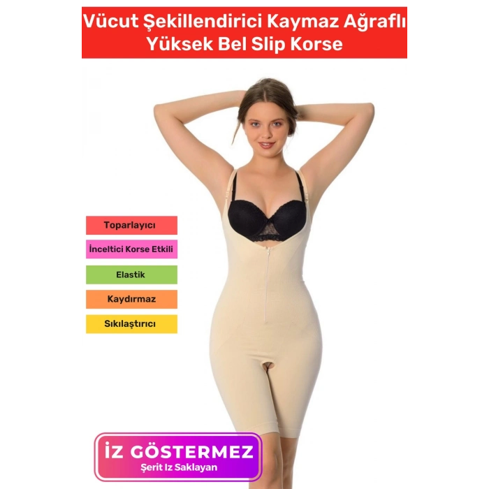 2 Beden İncelten Askılı Toparlayıcı Sıkılaştırıcı Vücut Şekillendiren Kadın Fermuarlı Tam Boy Korse