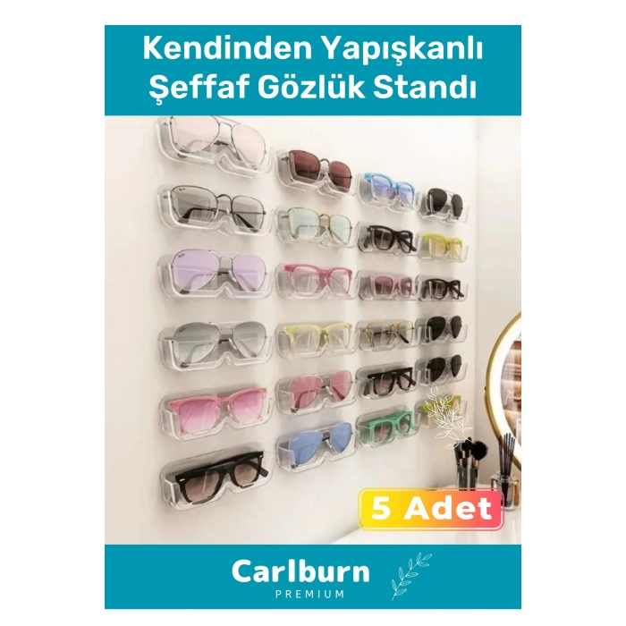 Özel Üretim Dolap İç Dışı Ayna Kenarı Banyo Duvar Kendinden Yapışkanlı Şeffaf Gözlük Standı - 5 Adet