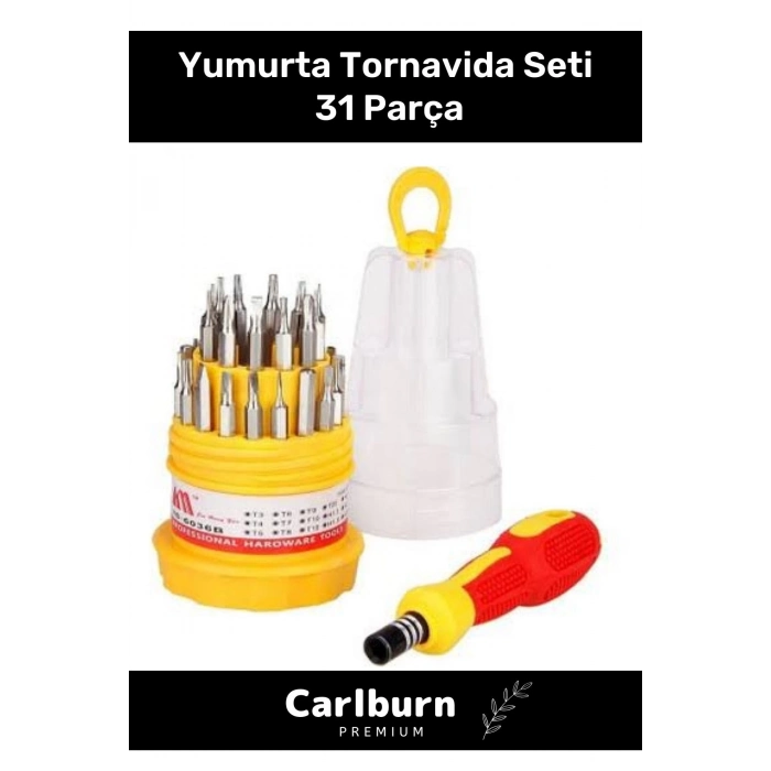 Özel Üretim Çok Amaçlı Metal Başlıklı Kauçuk Tutmalı Rahat Hafif Yumurta Tornavida Seti 31 Parça