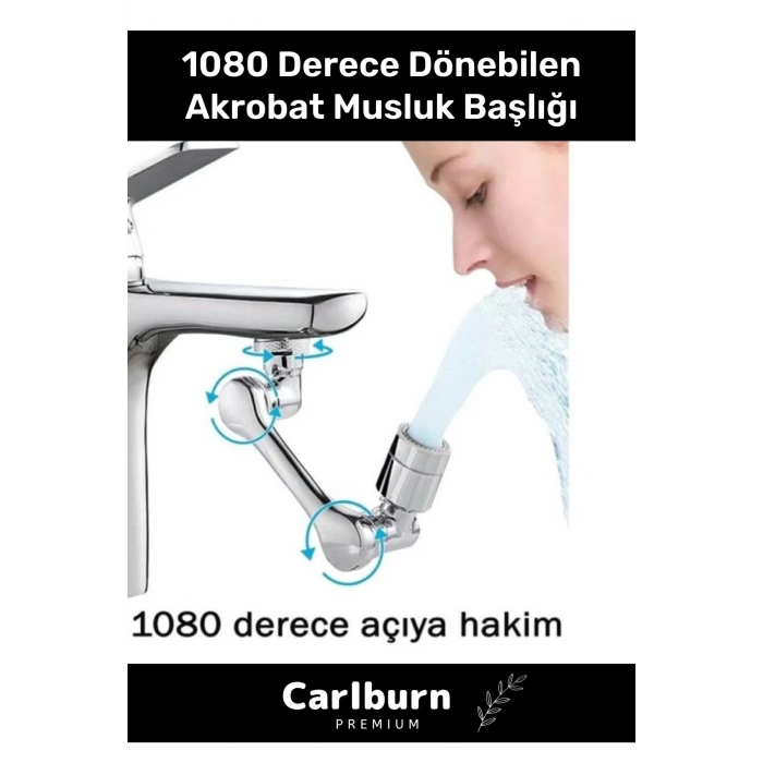 Premium Çift Fonksiyonlu Metal Görünümlü 1080 Derece Dönebilen Akrobat Musluk Ucu Başlığı
