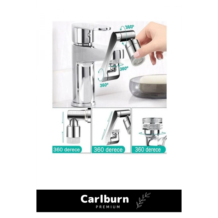 Premium Çift Fonksiyonlu Metal Görünümlü 1080 Derece Dönebilen Akrobat Musluk Ucu Başlığı