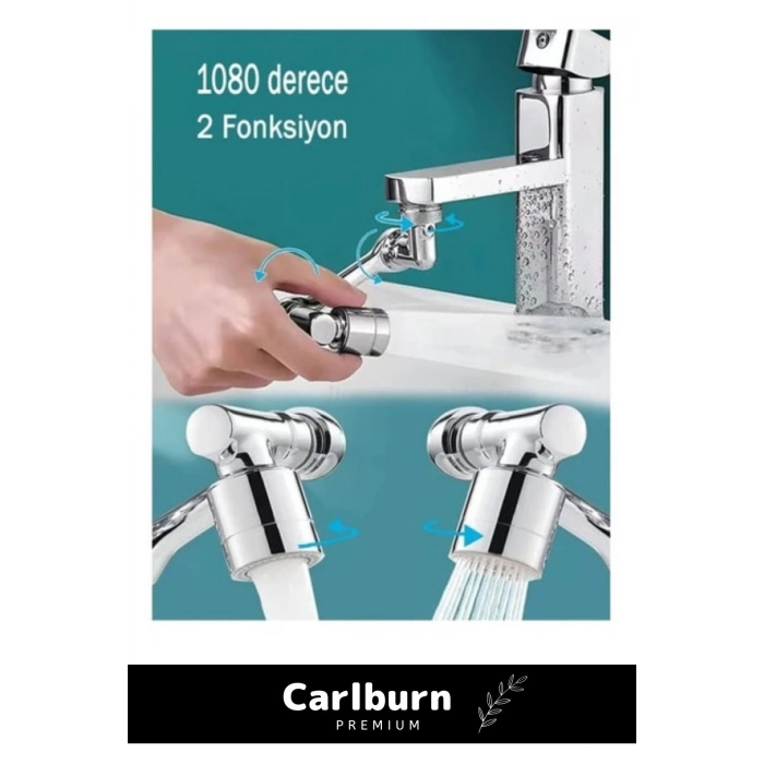 Premium Çift Fonksiyonlu Metal Görünümlü 1080 Derece Dönebilen Akrobat Musluk Ucu Başlığı