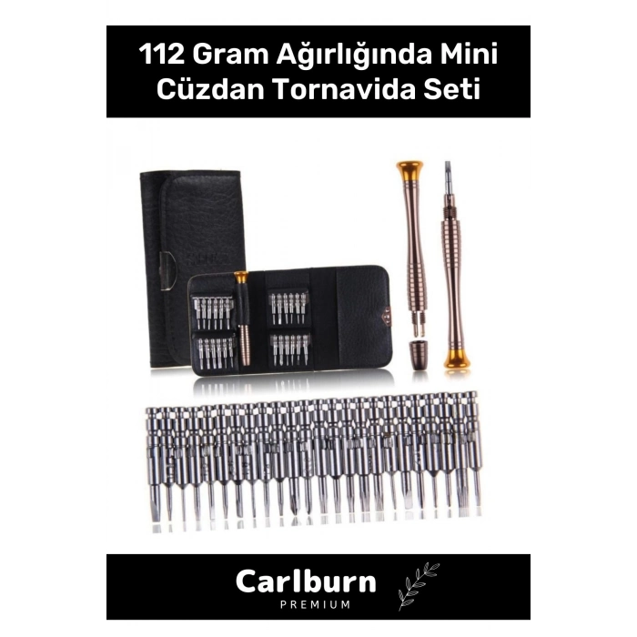 Özel Üretim 112 Gr Ağırlığında Dayanıklı 24 Uçlu 1 Kalemli Hafif Mini Çıtçıtlı Cüzdan Tornavida Seti