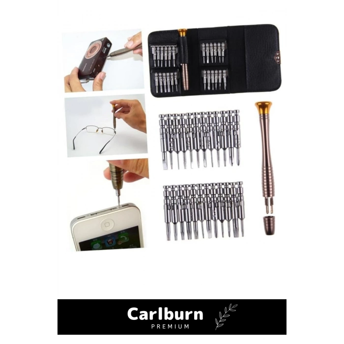 Özel Üretim 112 Gr Ağırlığında Dayanıklı 24 Uçlu 1 Kalemli Hafif Mini Çıtçıtlı Cüzdan Tornavida Seti