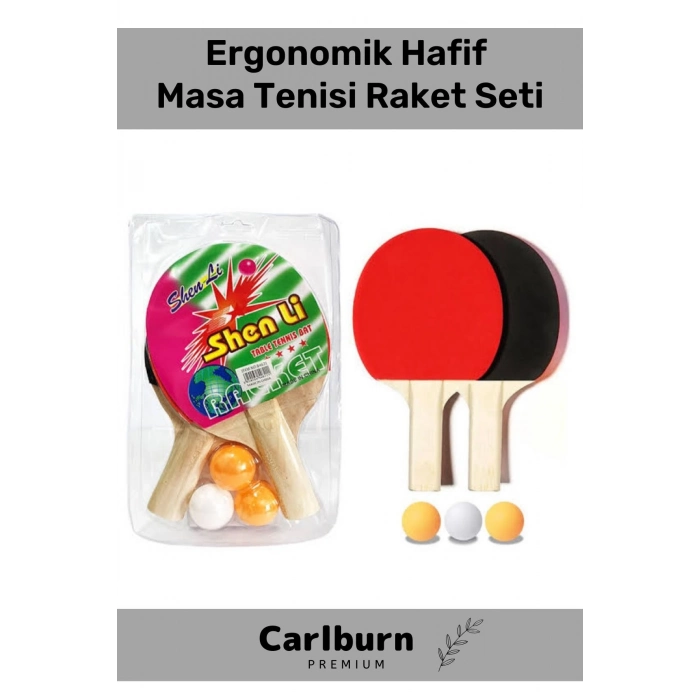 Özel Üretim Ergonomik Dayanıklı Kaliteli Renkli Şık 2 Adet Raket 3 Adet Pinpon Topu Masa Tenisi Seti