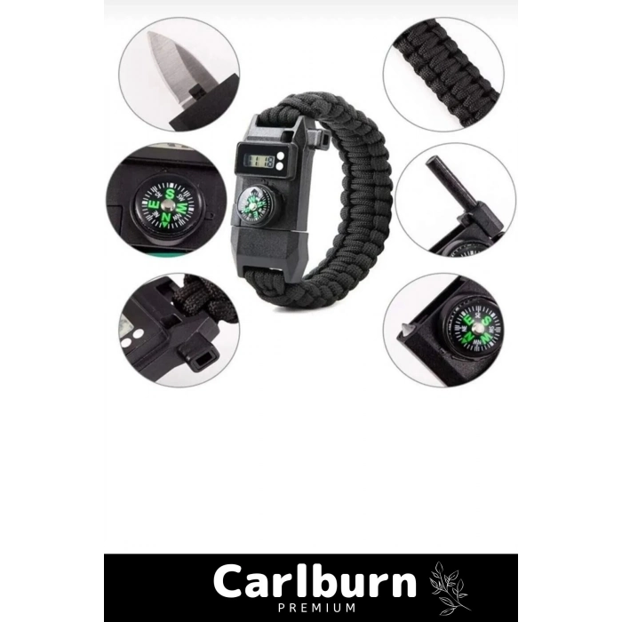 Özel Üretim Kiti Düdük Çakı Pusula Çakmaktaşı Paraşüt İpi Rahat Çok Amaçlı Hayatta Kalma Bilekliği