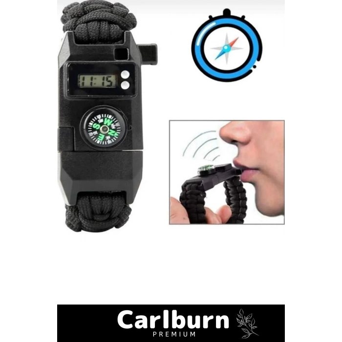 Özel Üretim Kiti Düdük Çakı Pusula Çakmaktaşı Paraşüt İpi Rahat Çok Amaçlı Hayatta Kalma Bilekliği