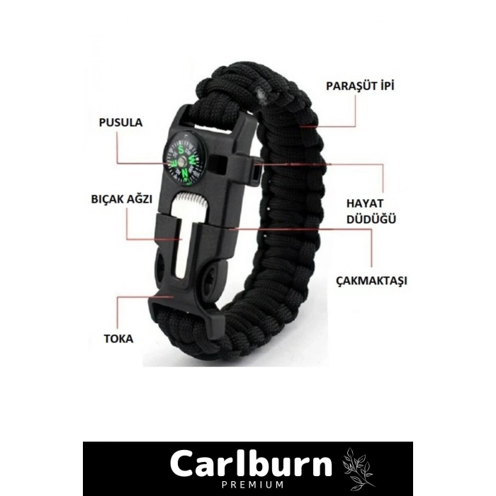 Özel Üretim Kiti Düdük Çakı Pusula Çakmaktaşı Paraşüt İpi Rahat Çok Amaçlı Hayatta Kalma Bilekliği