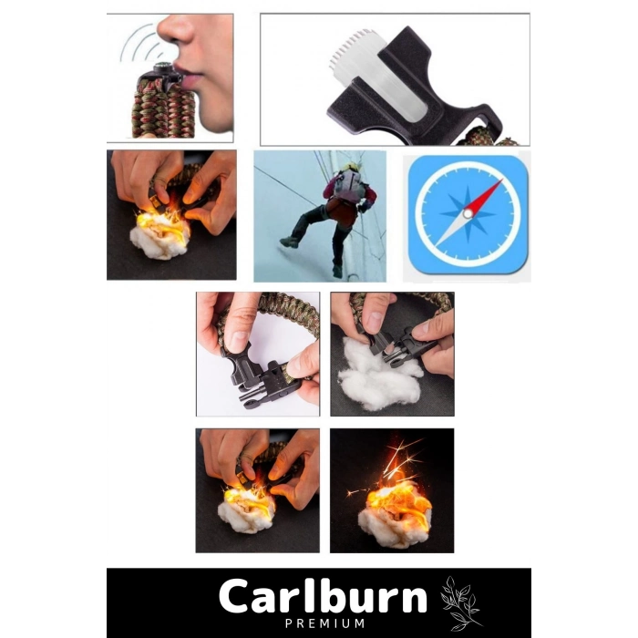 Özel Üretim Kiti Düdük Çakı Pusula Çakmaktaşı Paraşüt İpi Rahat Çok Amaçlı Hayatta Kalma Bilekliği