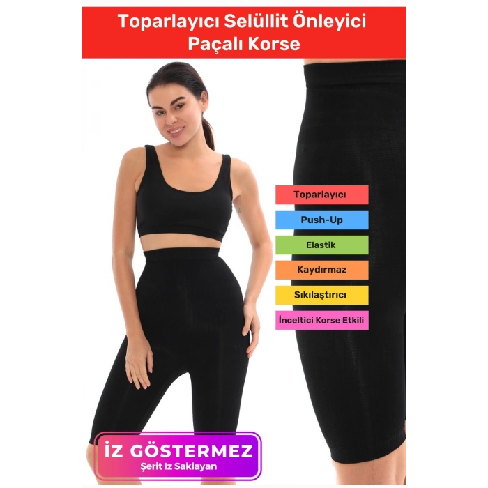 Premium Doğum Sezeryan Sonrası Vücut Kaymaz Silikonlu Toparlayıcı Selüllit Önleyici Paçalı Korse