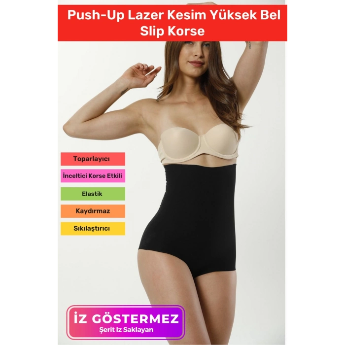 İz Göstermeyen Toparlayıcı Şekillendirici Sıkılaştırıcı Push-Up Lazer Kesim Yüksek Bel Slip Korse