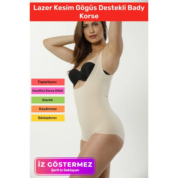 2 Beden Küçülten İz Göstermeyen Kaymaz Toparlayıcı Kadın Lazer Kesim Gögüs Destekli Bady Korse