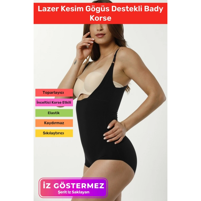 2 Beden Küçülten İz Göstermeyen Kaymaz Toparlayıcı Kadın Lazer Kesim Gögüs Destekli Bady Korse