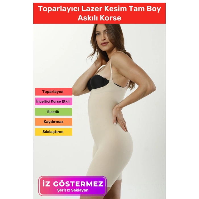İz Göstermeyen 2 Beden İncelten Kaymaz Silikon Toparlayıcı Lazer Kesim Tam Boy Askılı Korse