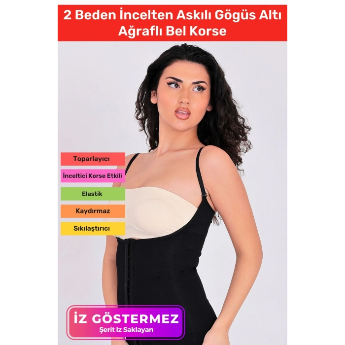 Vücut Şekillendirici Toparlayıcı Sıkılaştırıcı 2 Beden İncelten Askılı Gögüs Altı Ağraflı Bel Korse