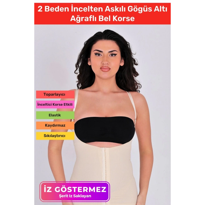 Vücut Şekillendirici Toparlayıcı Sıkılaştırıcı 2 Beden İncelten Askılı Gögüs Altı Ağraflı Bel Korse