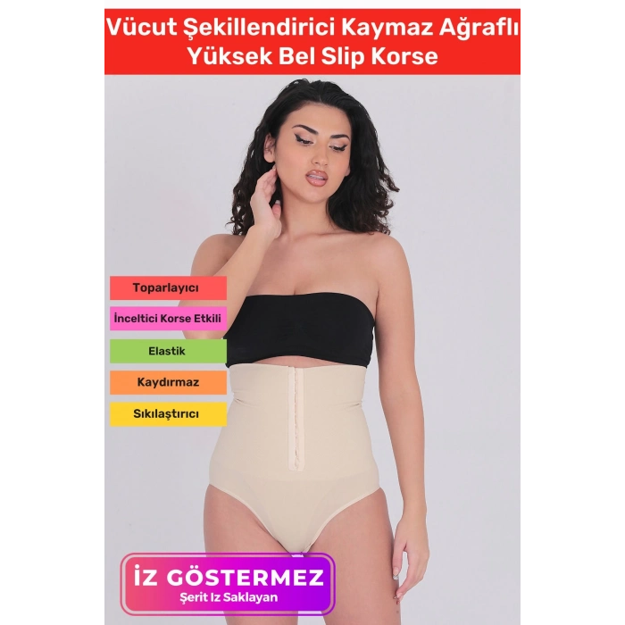 1 Beden İncelten Toparlayıcı Sıkılaştırıcı Vücut Şekillendirici Kaymaz Ağraflı Yüksek Bel Slip Korse