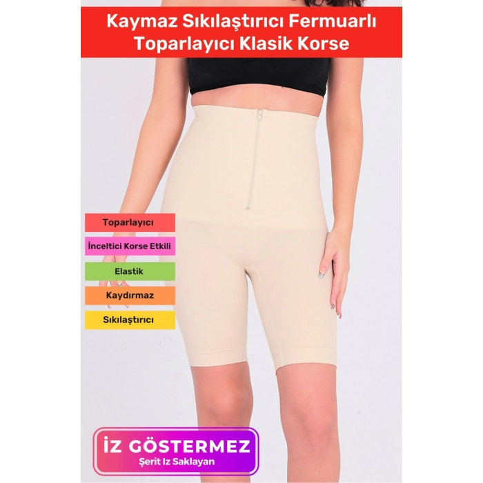 Vücut Şekillendirici İz Göstermeyen Kaymaz Sıkılaştırıcı Kadın Fermuarlı Toparlayıcı Klasik Korse
