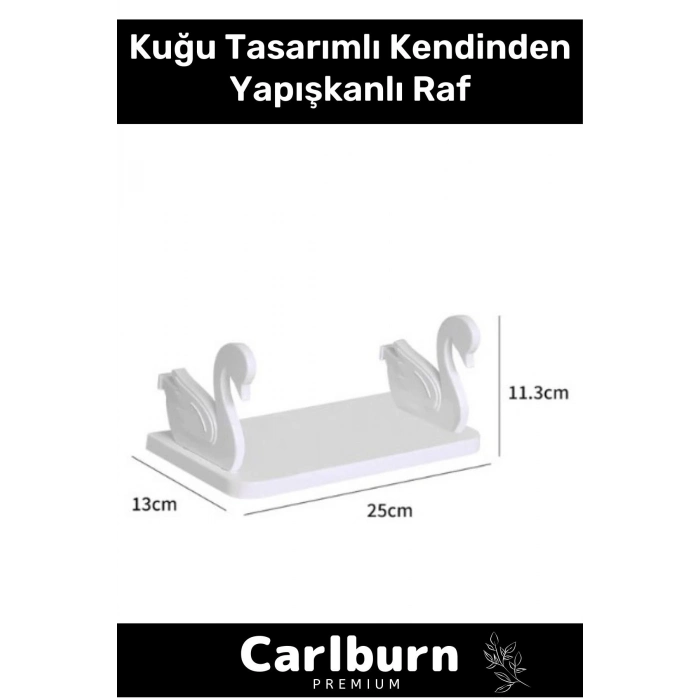 Özel Tasarım Duvara Monte Organizer Plastik Kuğu Tasarımlı Kendinden Yapışkanlı Beyaz Raf