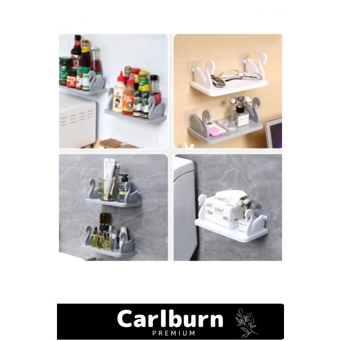 Özel Tasarım Duvara Monte Organizer Plastik Kuğu Tasarımlı Kendinden Yapışkanlı Beyaz Raf