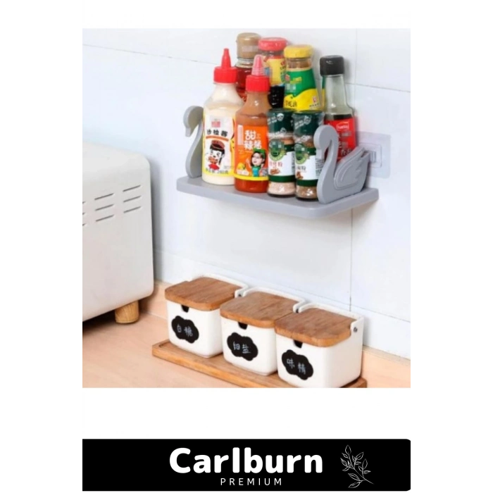 Özel Tasarım Duvara Monte Organizer Plastik Kuğu Tasarımlı Kendinden Yapışkanlı Beyaz Raf